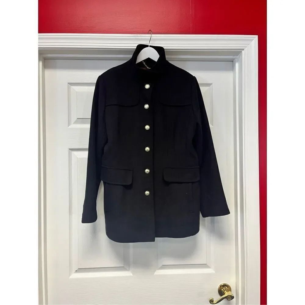 Vince Camuto Black Wool Single Breasted Back Gathered Military Jacket sz L